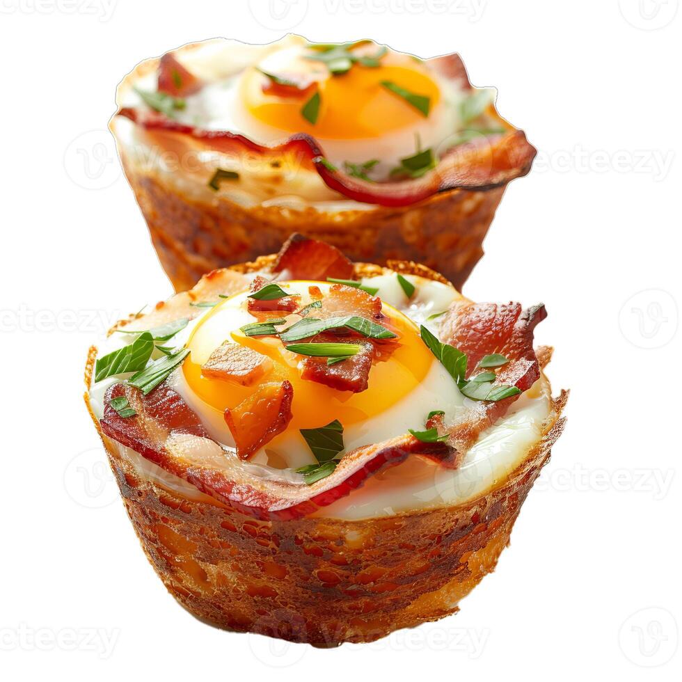 Delicious egg muffins with crispy bacon and parsley garnish for breakfast photo