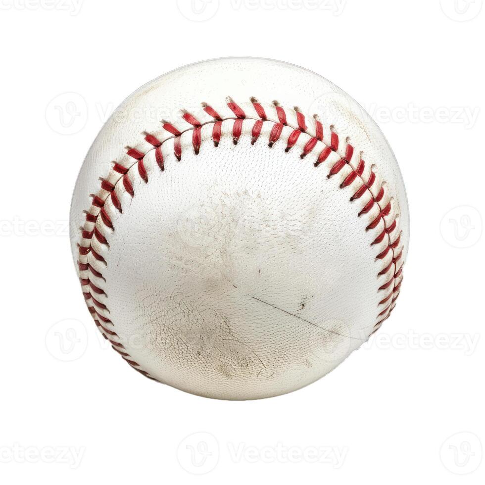 Close up of worn baseball showing stitching and scuffs photo