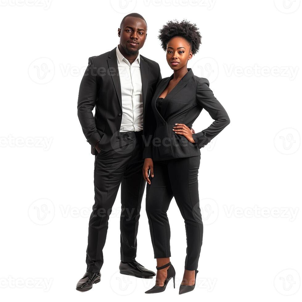 Confident business team posing in suits on white background photo