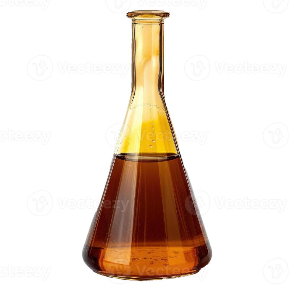 Conical flask containing an amber chemical solution photo