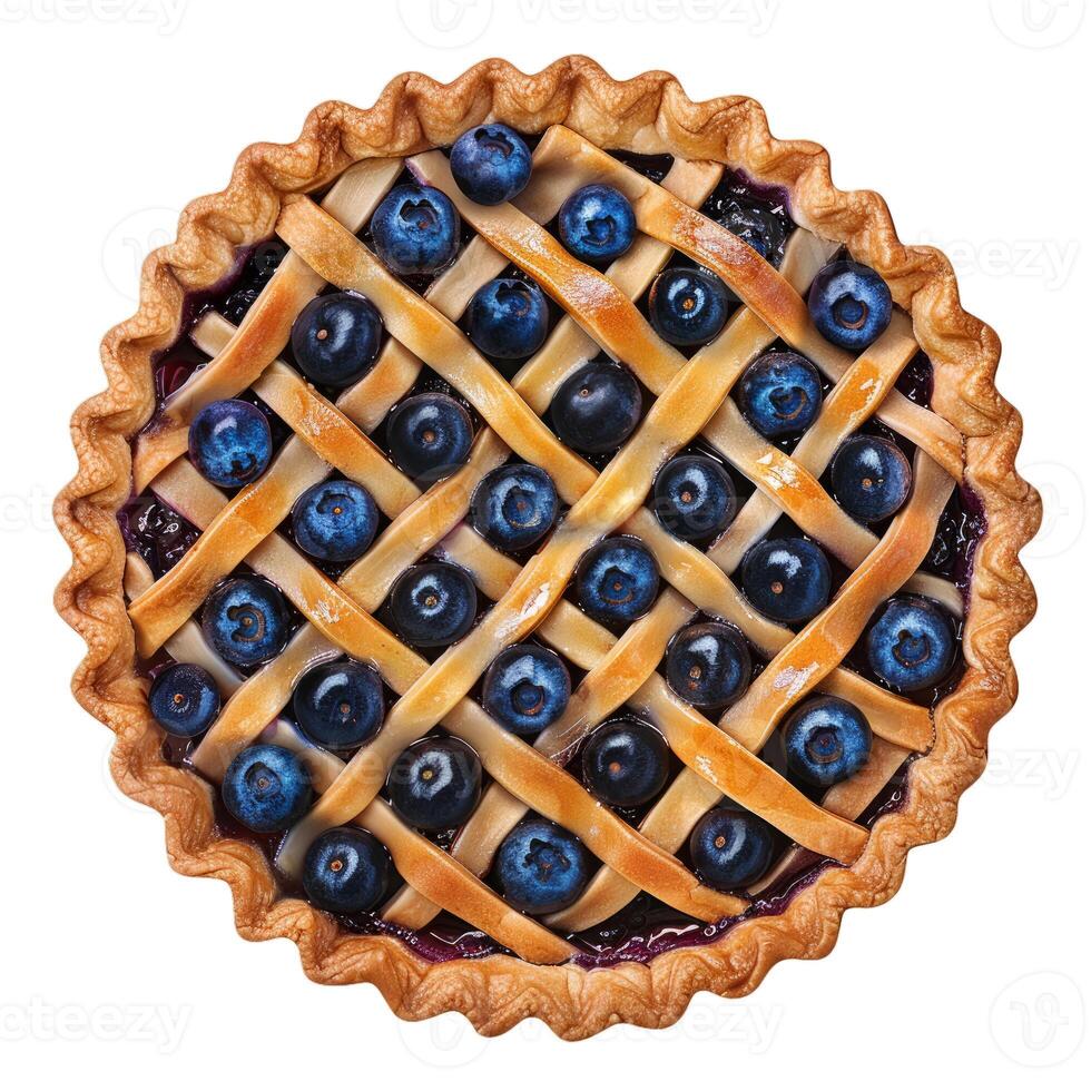 Delicious blueberry pie with lattice crust isolated on white background photo