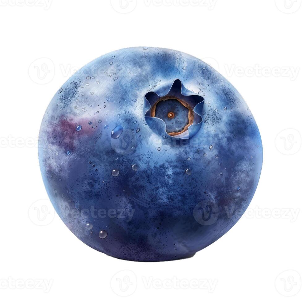 Single blueberry with water droplets on white background photo