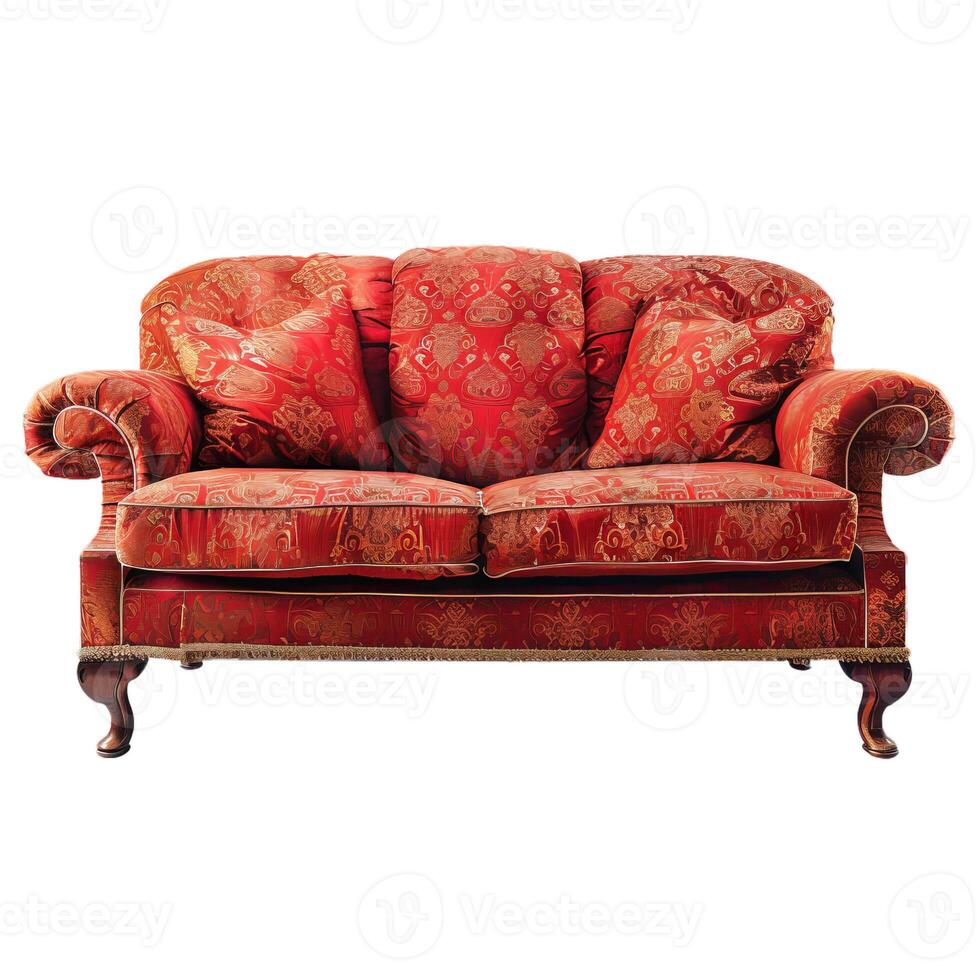 Antique red sofa isolated on white background photo