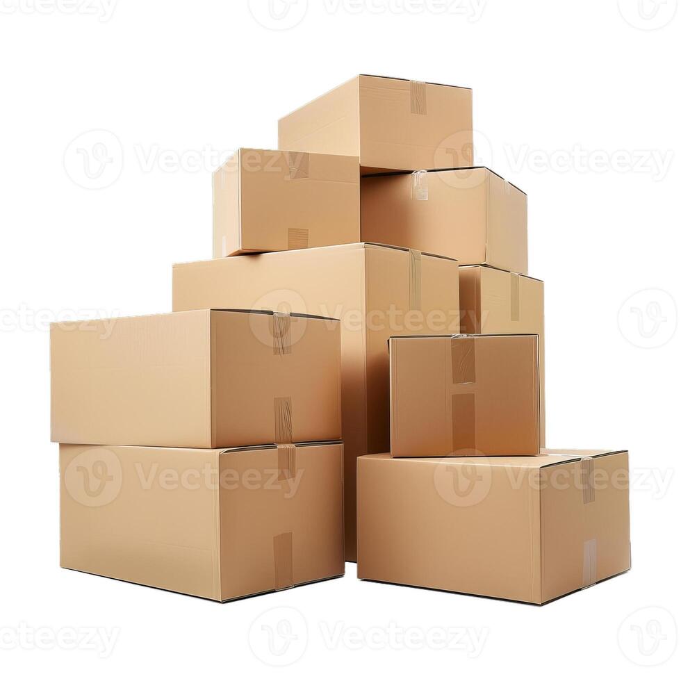 Cardboard boxes stacked and forming a pyramid shape photo