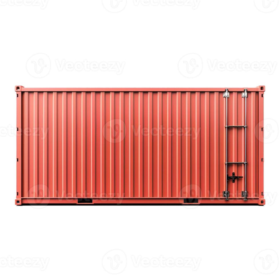 Red shipping container standing isolated on white background photo