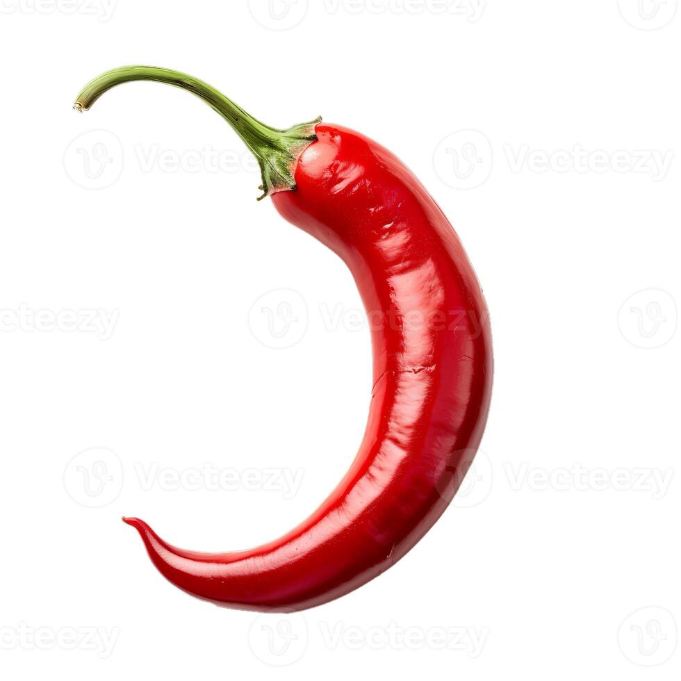 Single red chili pepper floating on white background photo