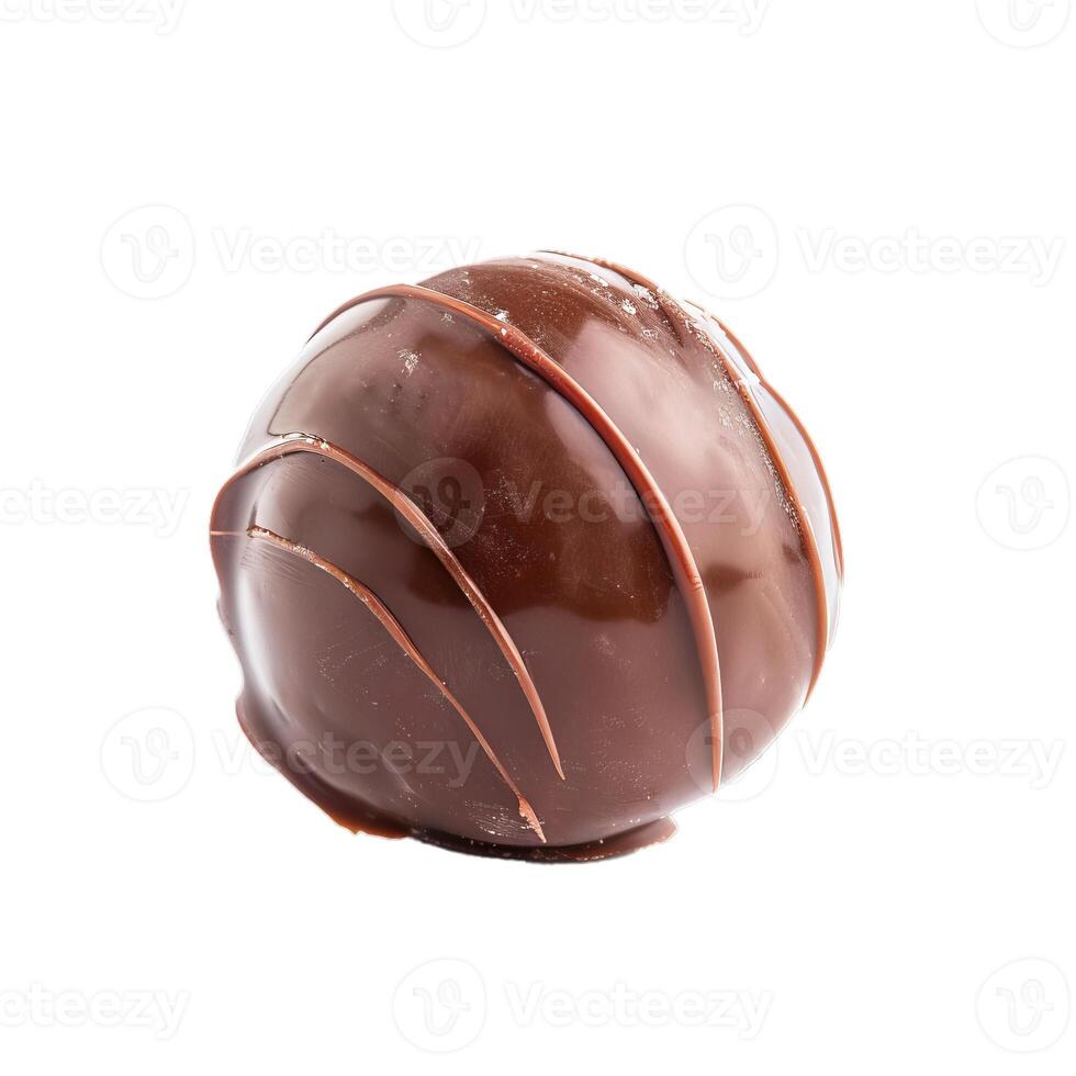 Chocolate candy with a beautiful pattern is lying on a white background photo