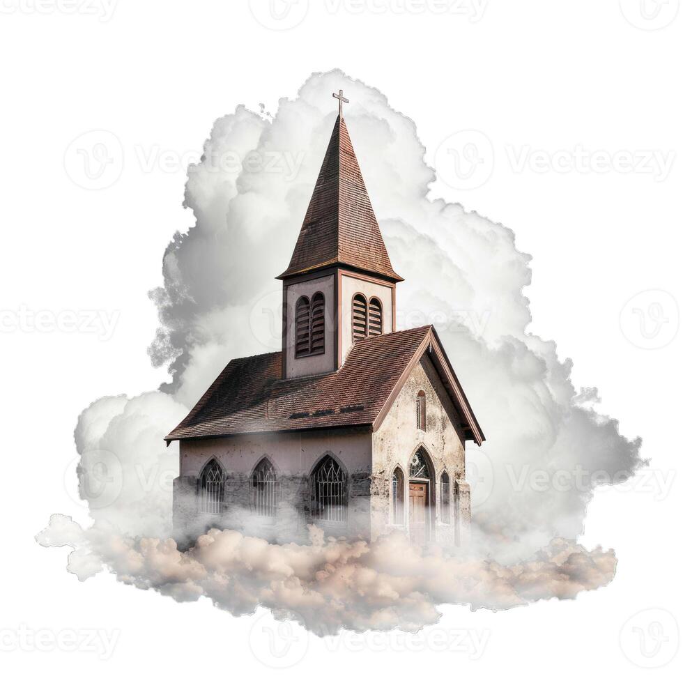 Old church building surrounded by clouds in the sky photo