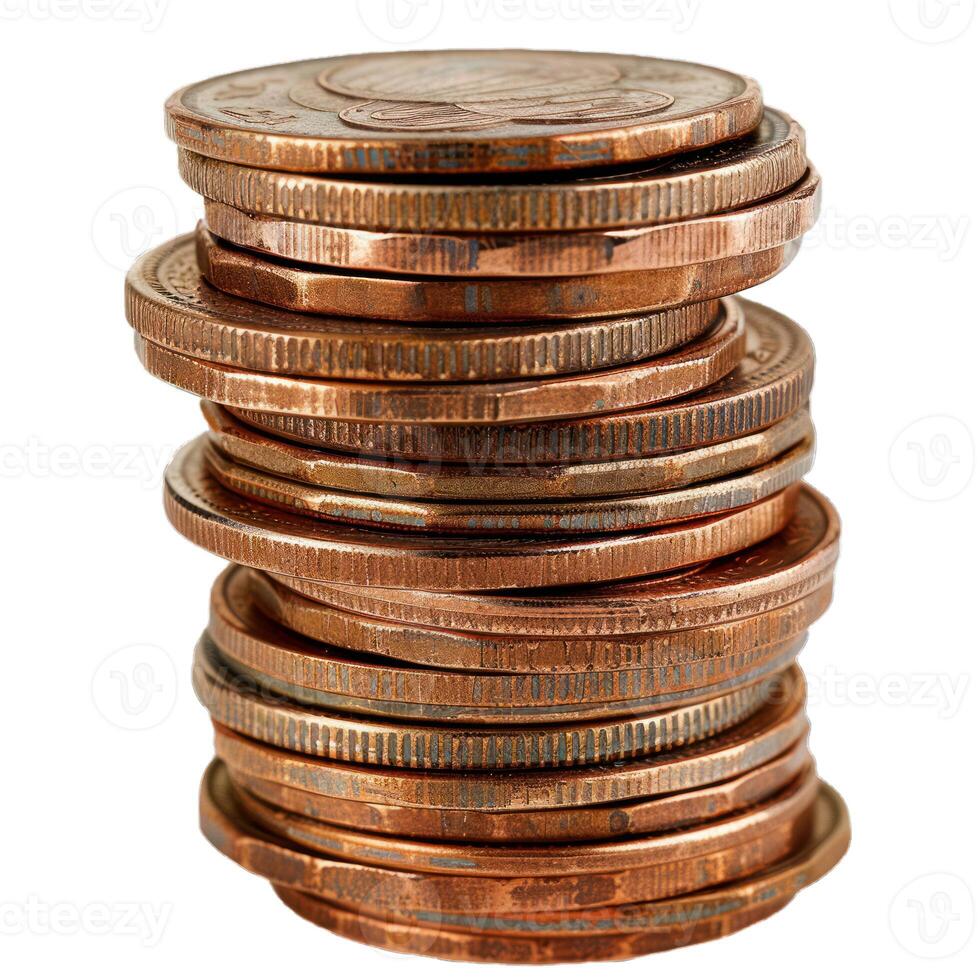 Stack of old copper coins isolated on white background photo