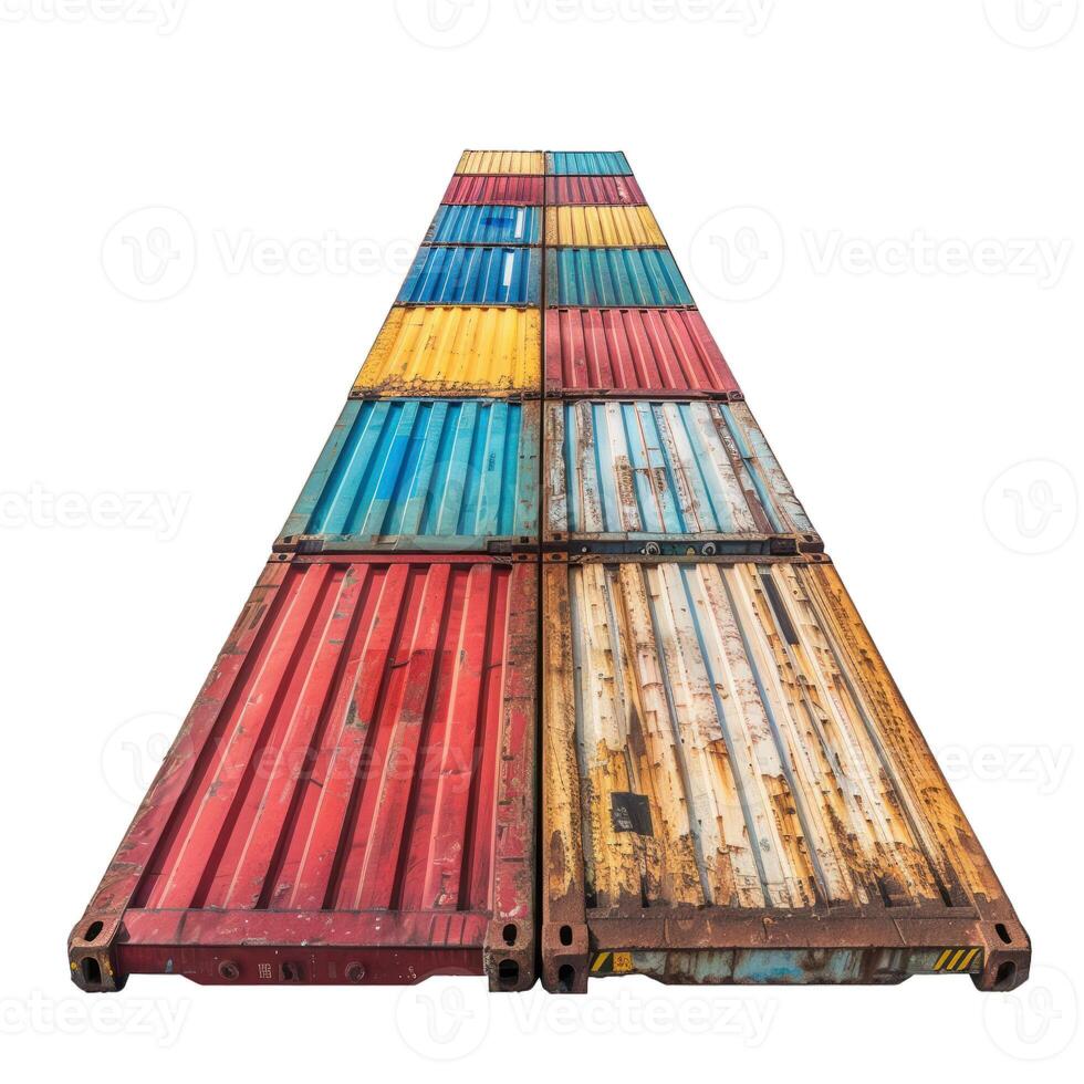 Stack of colorful cargo containers forming leading lines photo