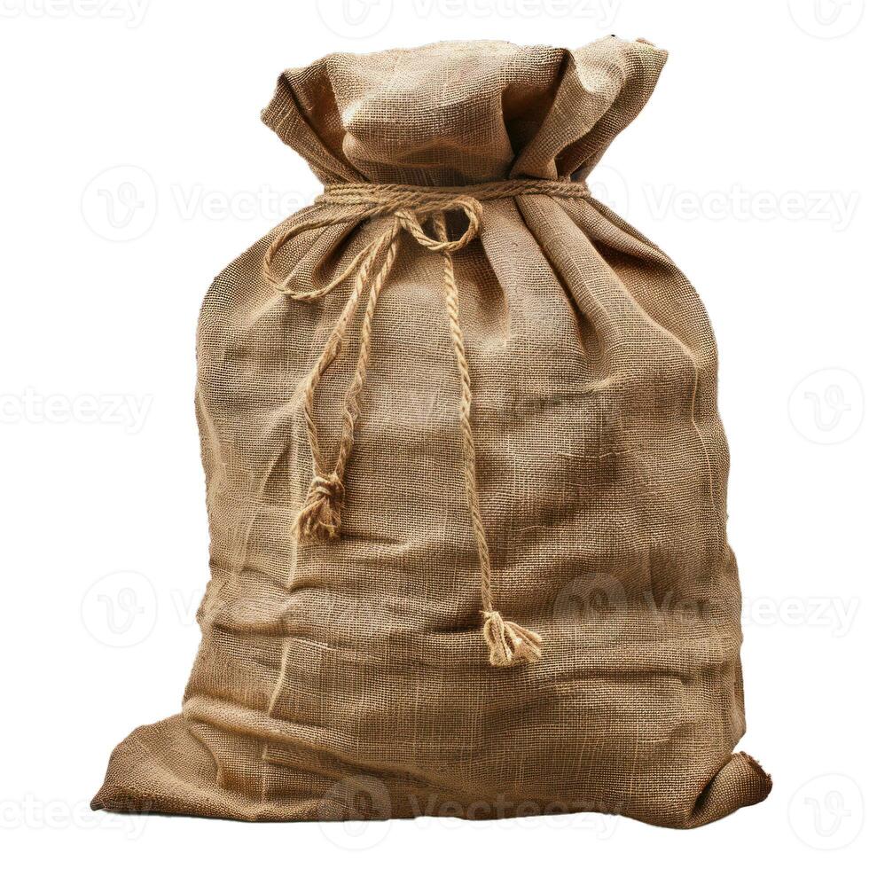 Big burlap sack tied with rope isolated on white background photo