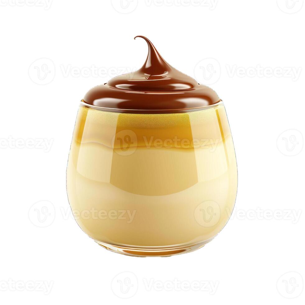 Glass of dalgona coffee covered with chocolate topping photo