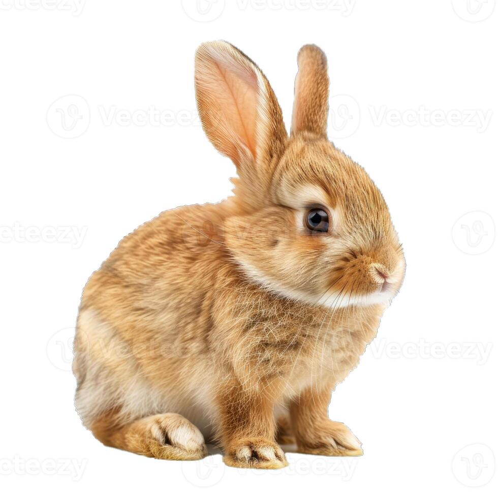 Adorable red baby bunny posing on white background photo