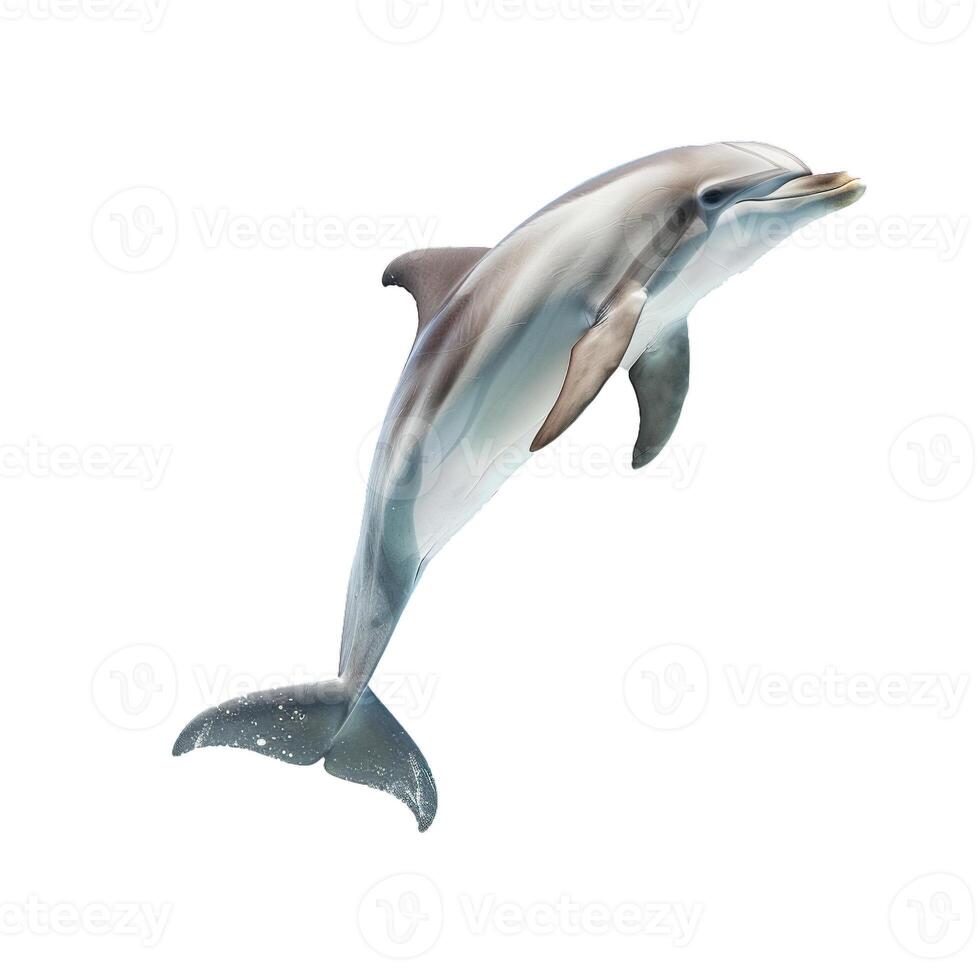 Dolphin jumping out of water on white background photo
