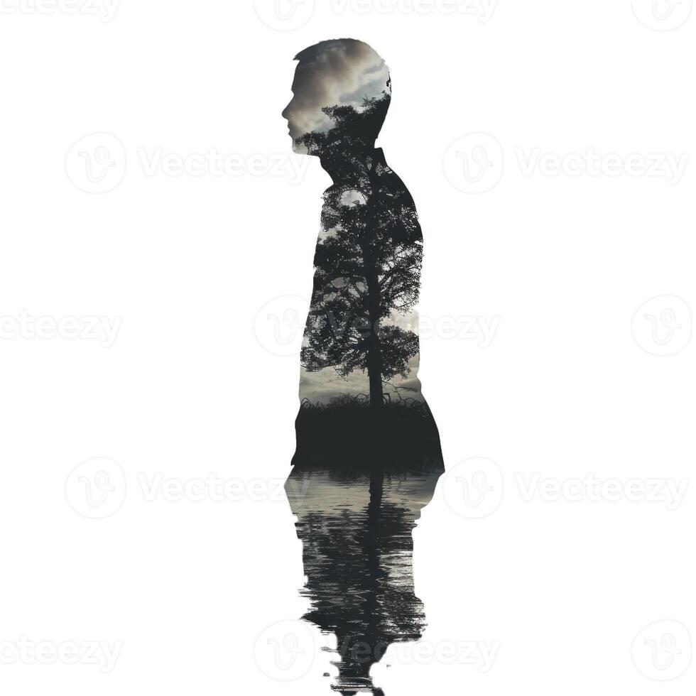 Businessman reflecting with nature scene double exposure photo