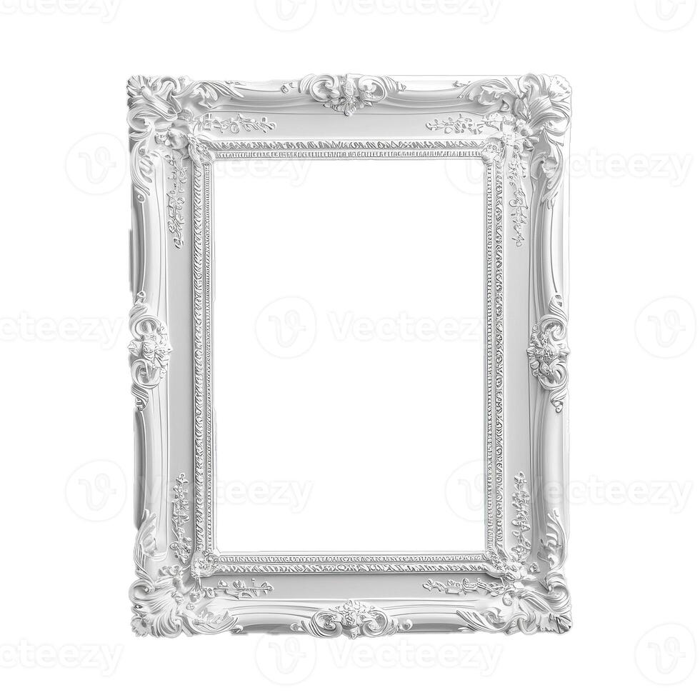 White ornate picture frame isolated on white background photo