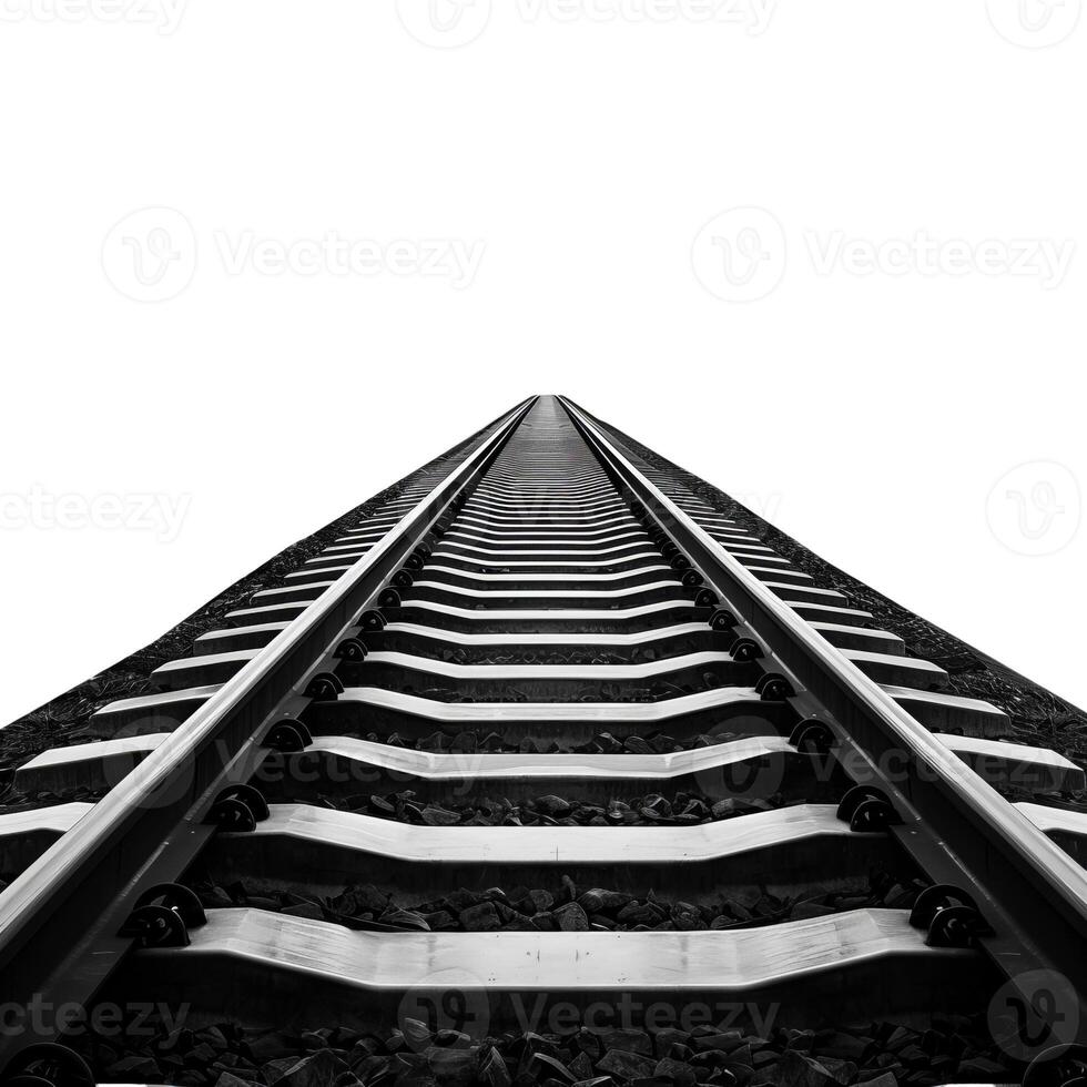 Railroad track disappearing into white background photo