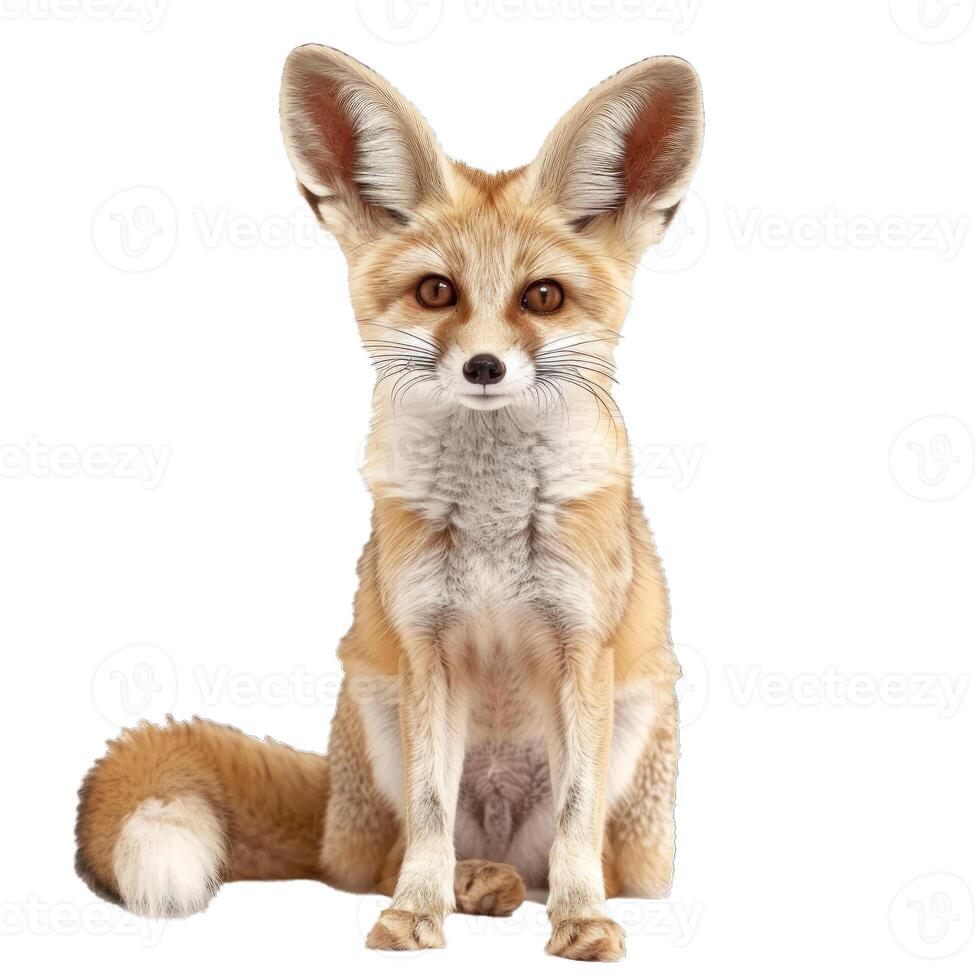 Fennec fox sitting and looking directly at viewer photo