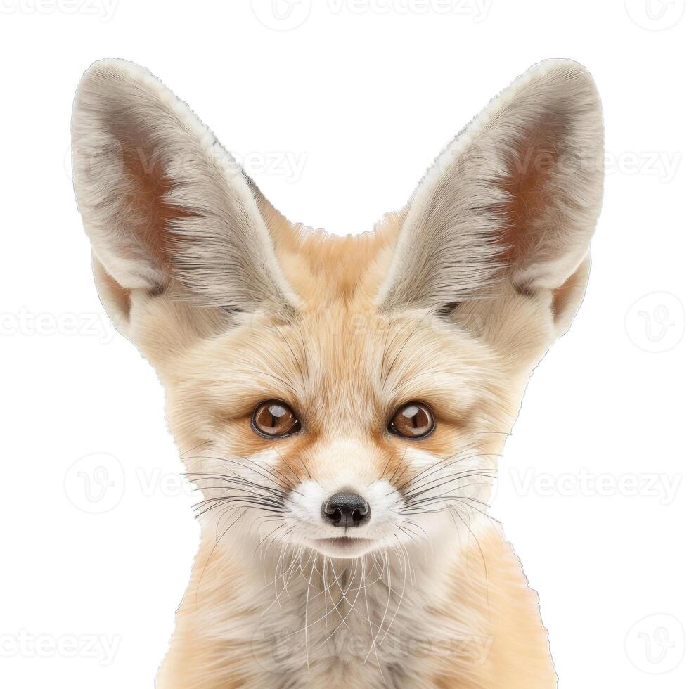 Fennec fox with big ears looking attentive on white background photo