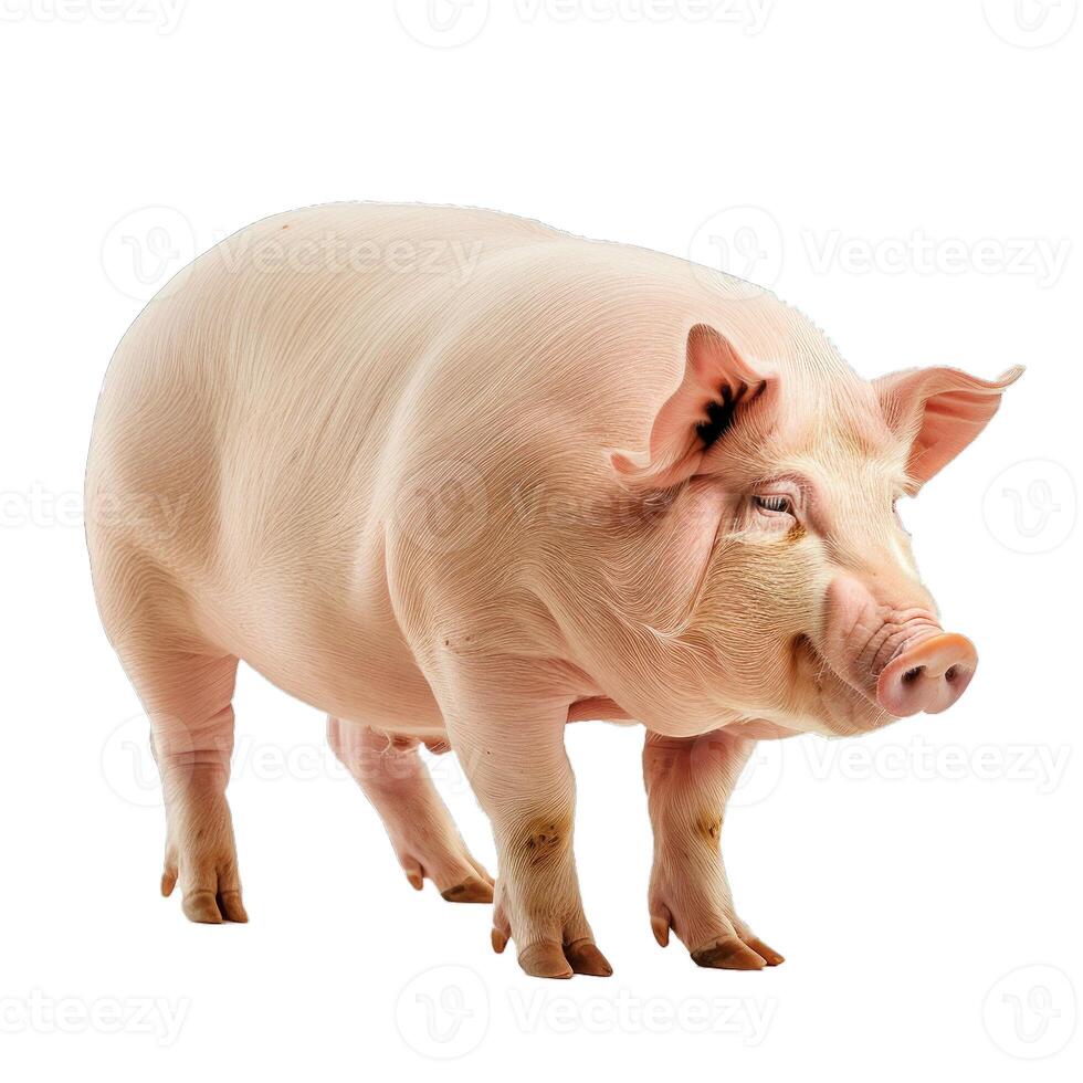 Large white pig standing on white background photo