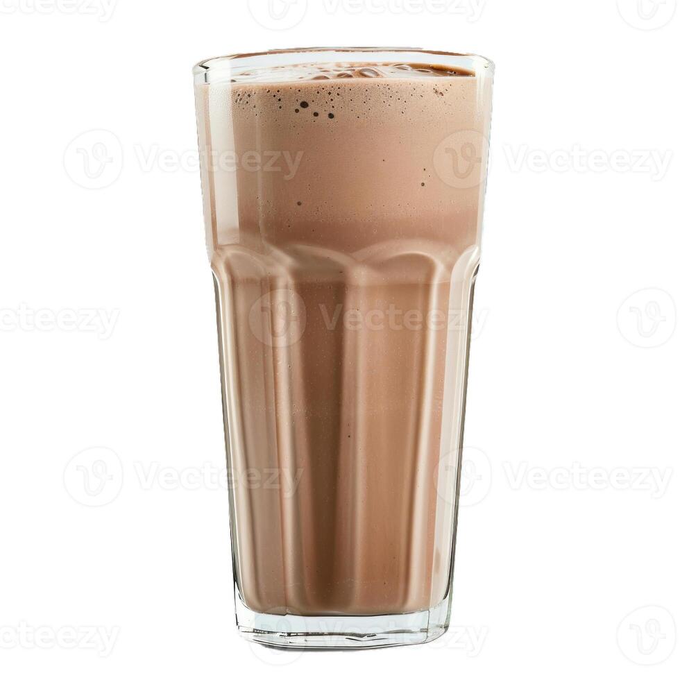 Tall glass of chocolate milkshake with whipped cream topping photo