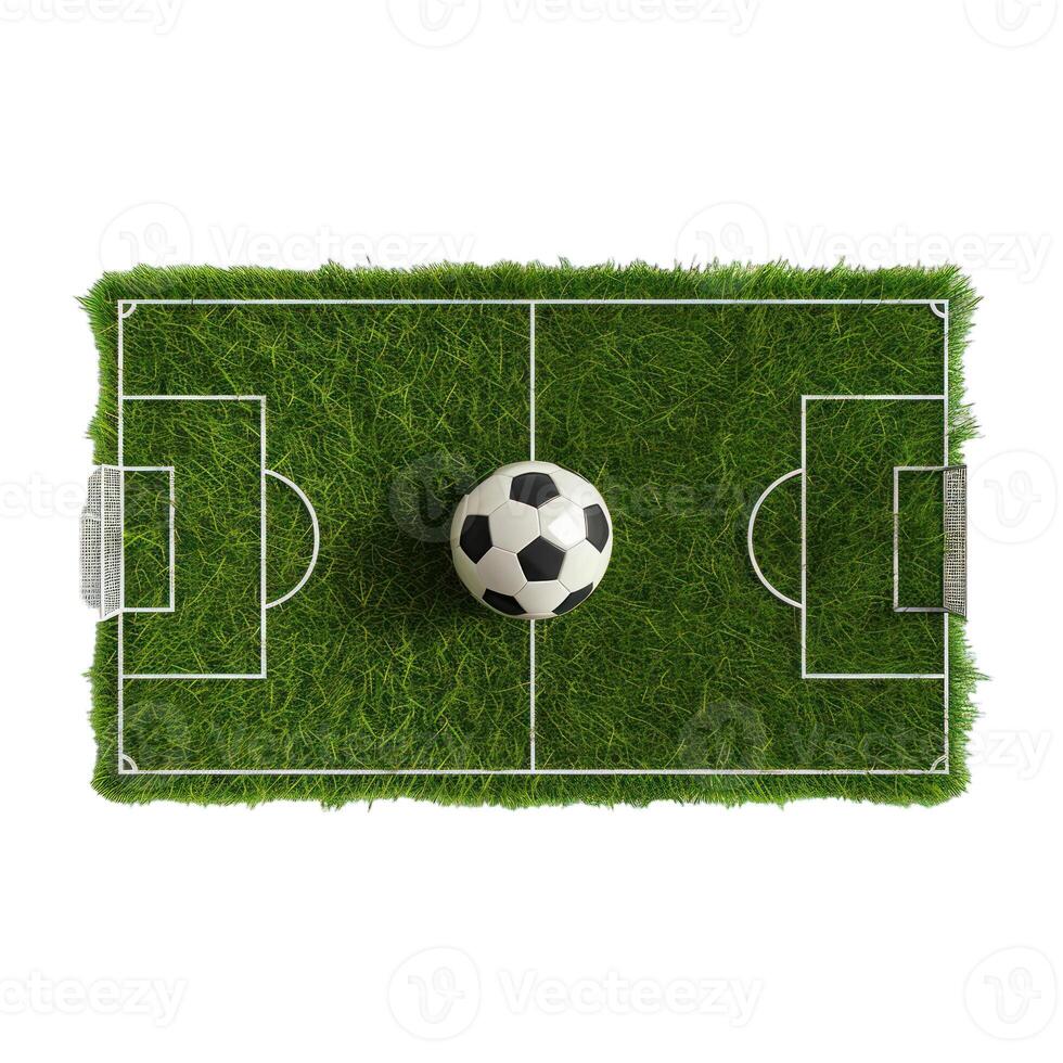 Soccer ball on lush green grass football field photo