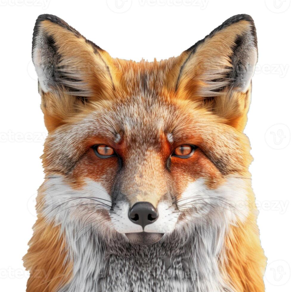 Red fox showing intense stare on white background photo