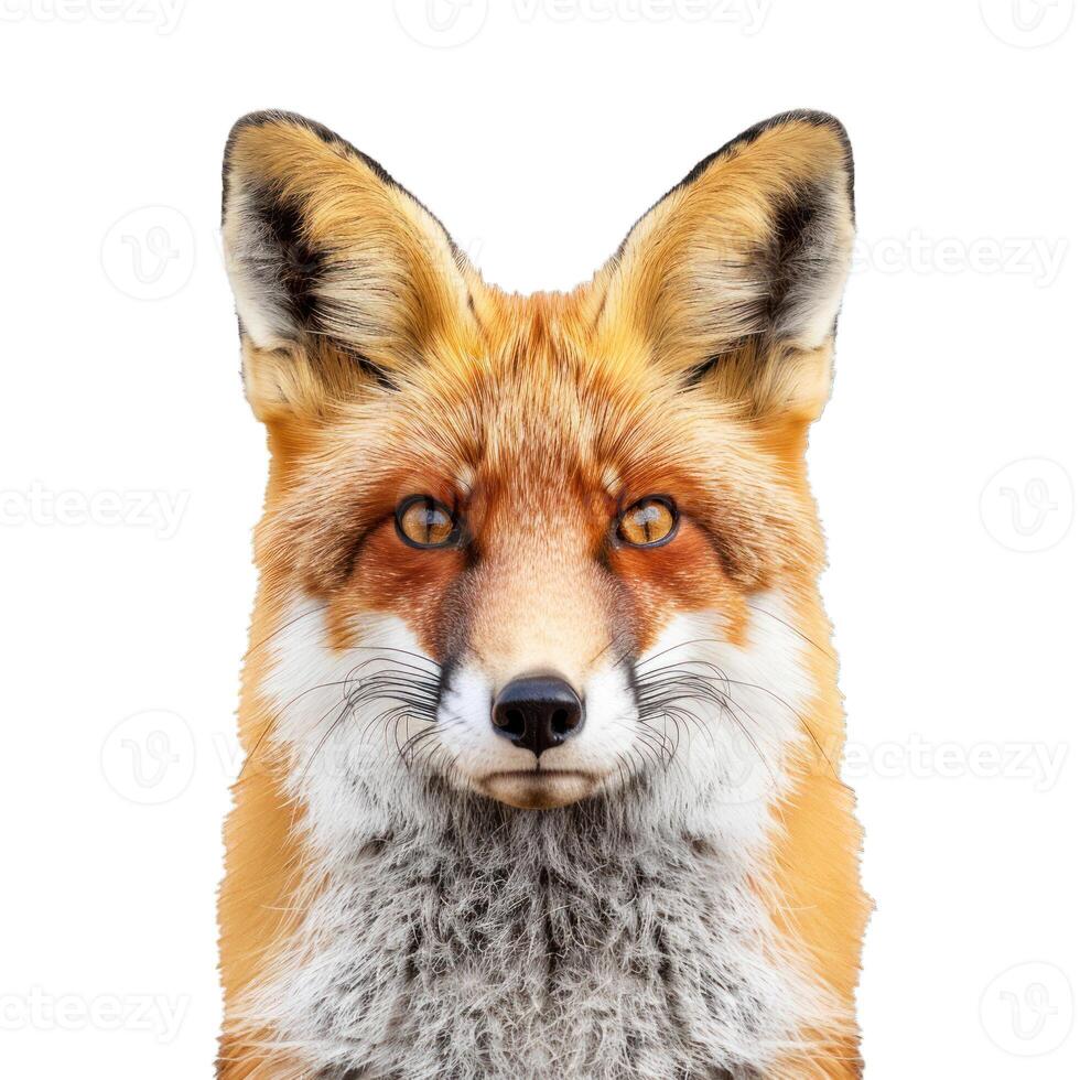Red fox showing intense gaze on white background photo