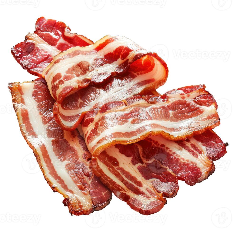 Tasty crispy bacon slices lying on top of each other photo