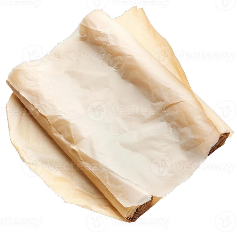 Roll of baking paper unfurling on white background photo