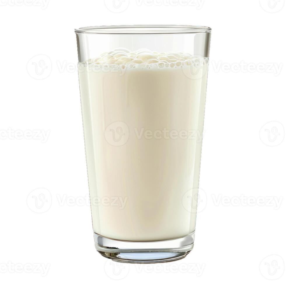 Glass of milk with bubbles on white background photo