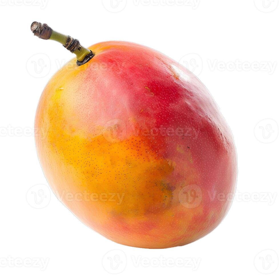 Ripe mango fruit presenting its vibrant colors on white background photo