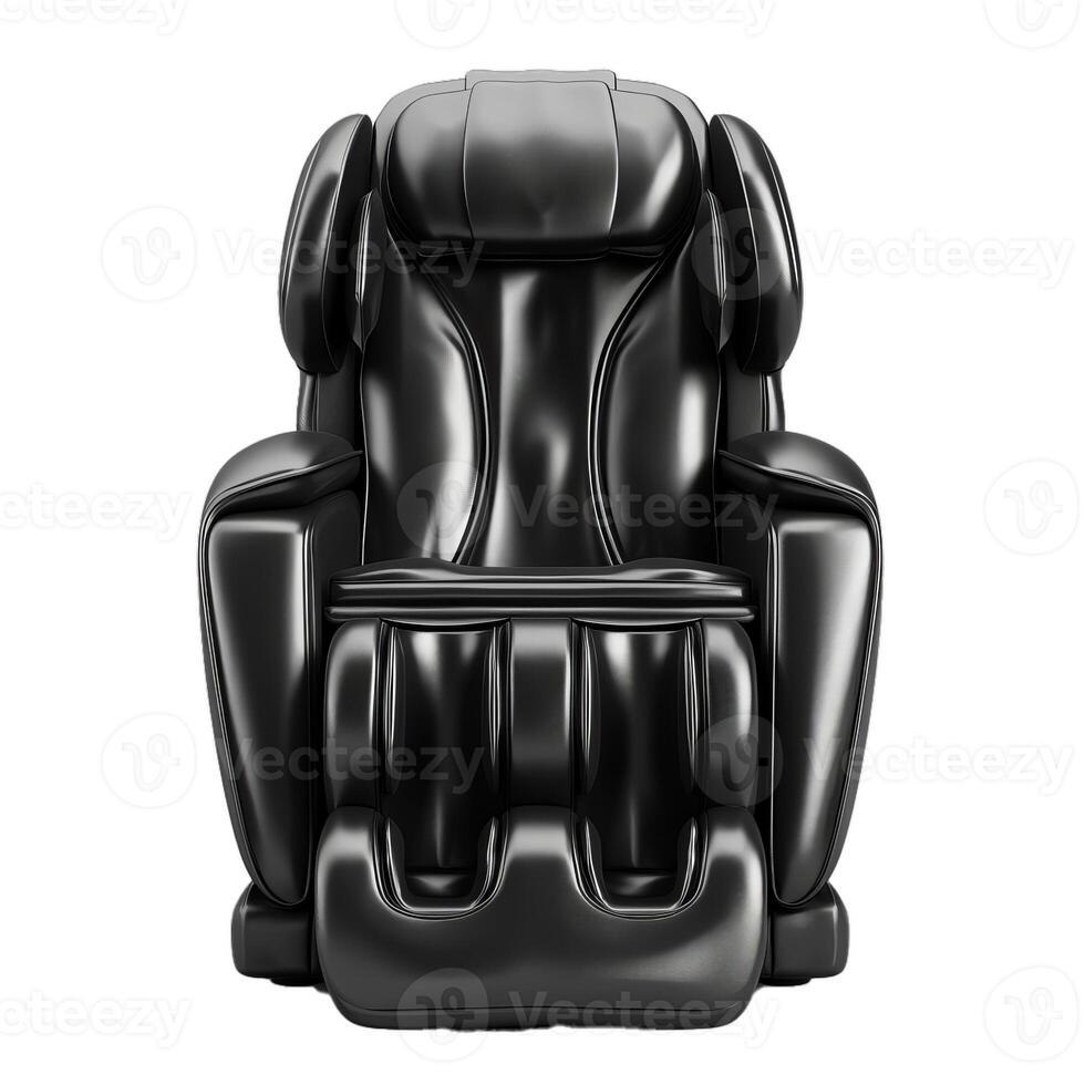 Modern black leather massage chair relaxing on white background photo