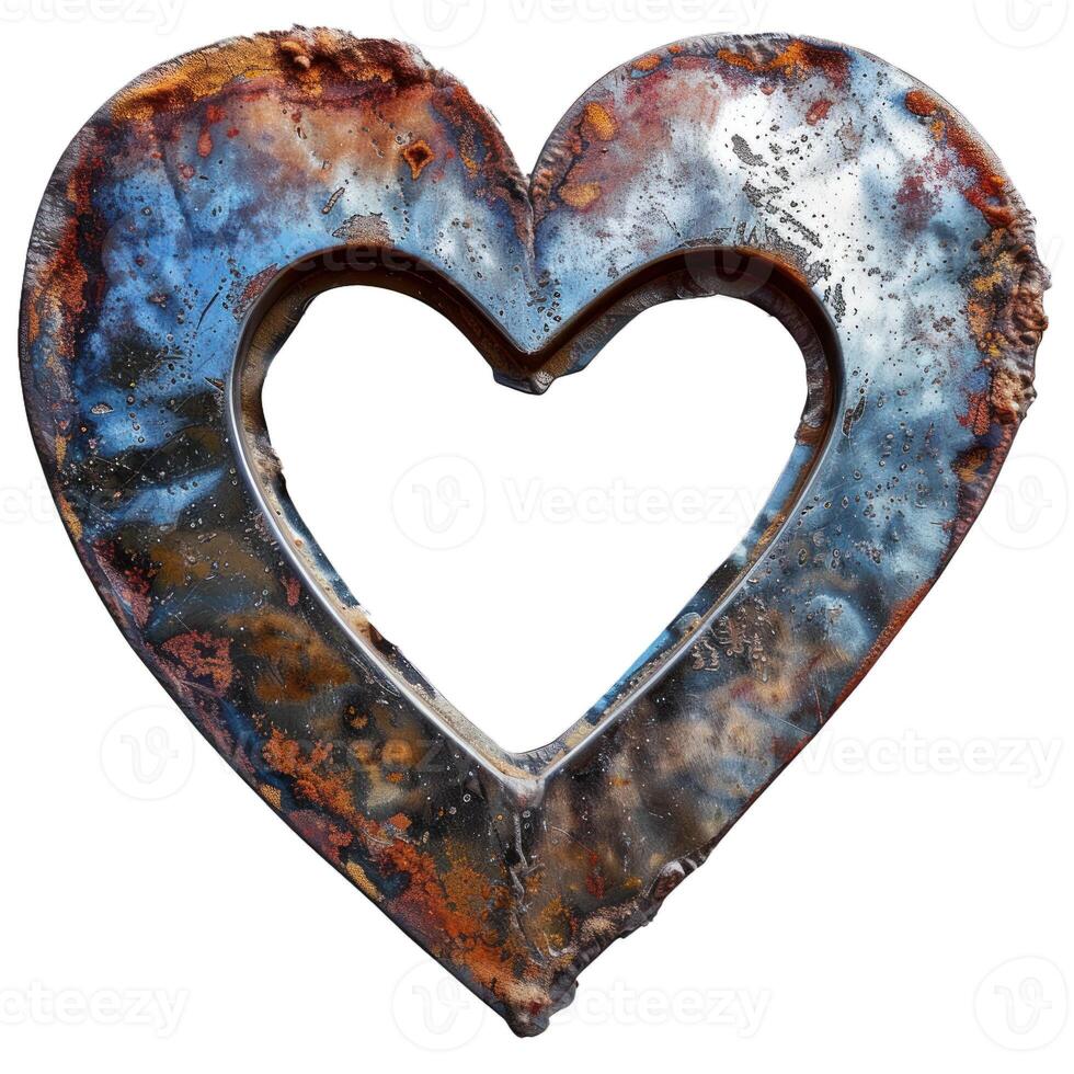 Rusty metal heart showing concept of love and strength photo
