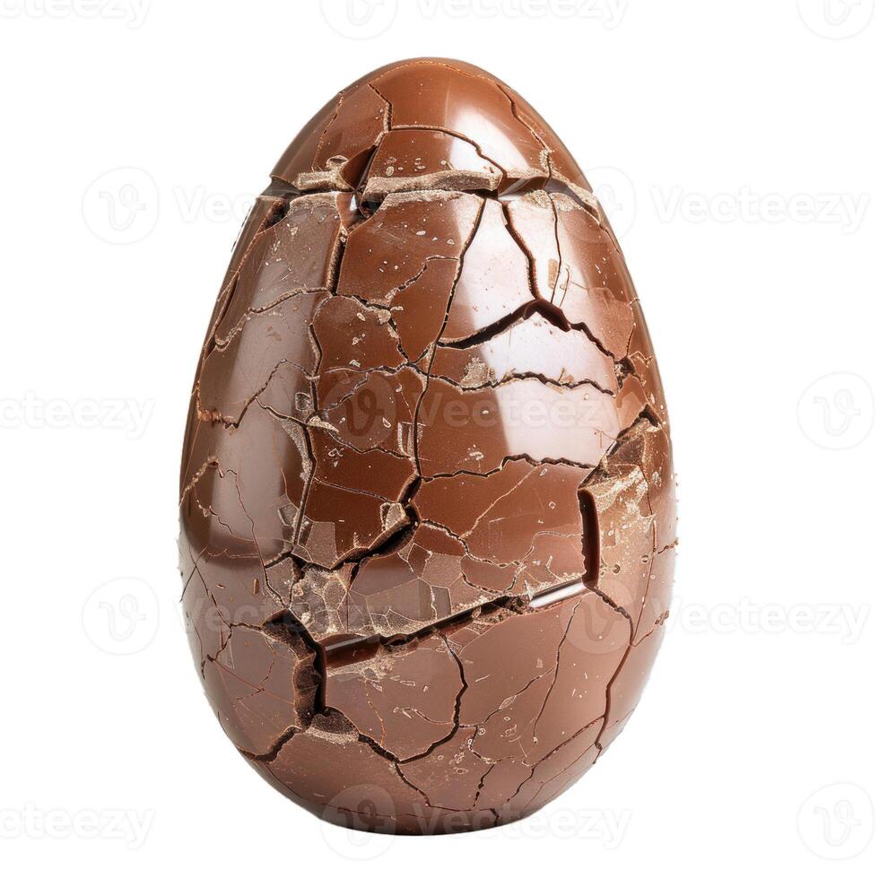 Cracked chocolate easter egg isolated on white background photo