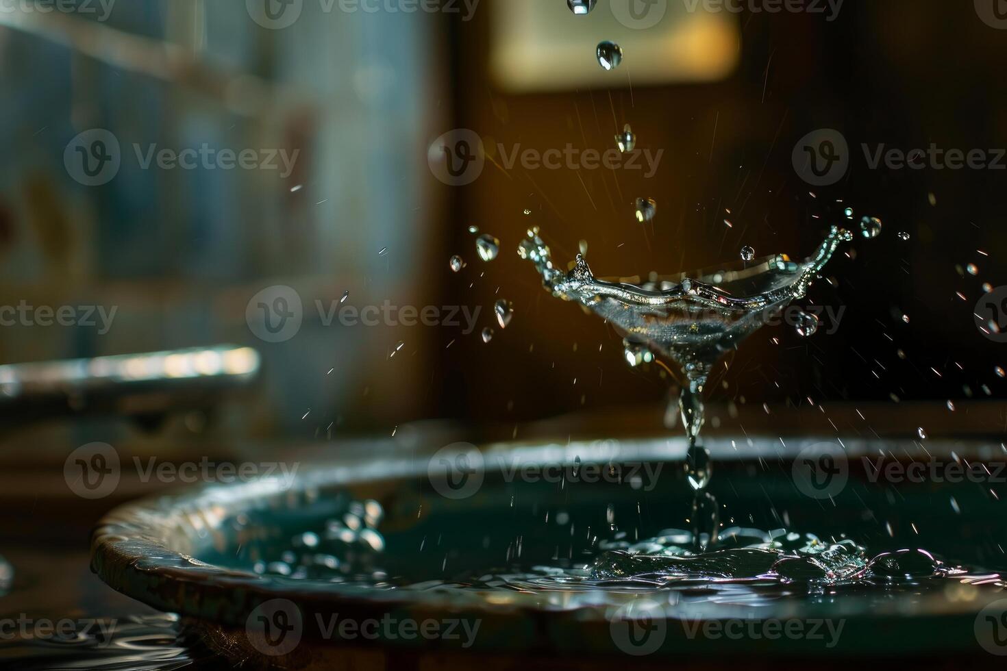 Macro water drop making splashing crown shape photo
