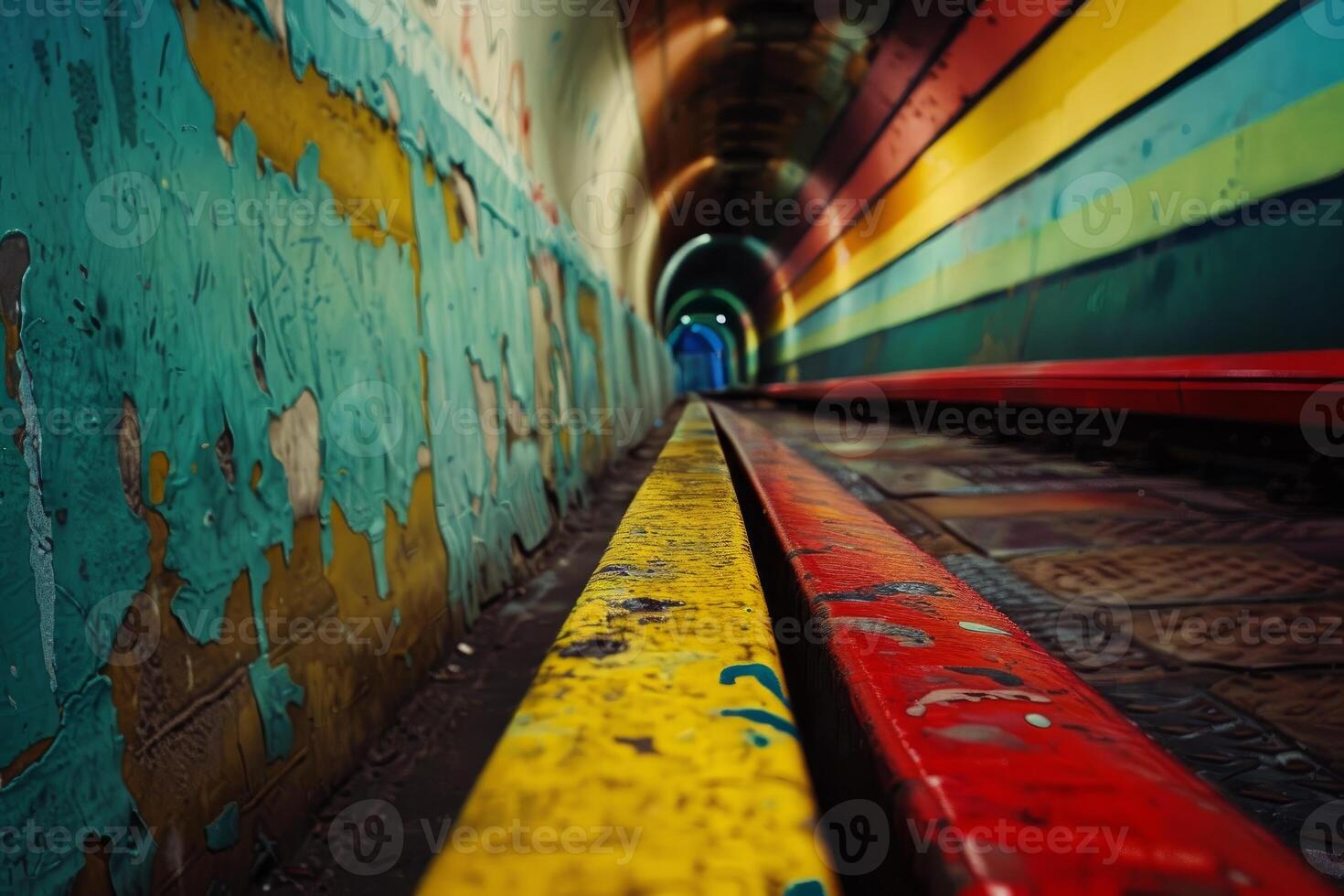 Colorful tunnel leading to the light at the end photo
