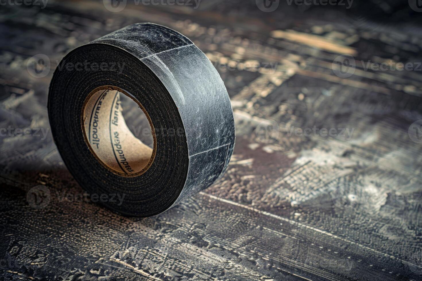 Black insulating tape is lying on a workbench photo