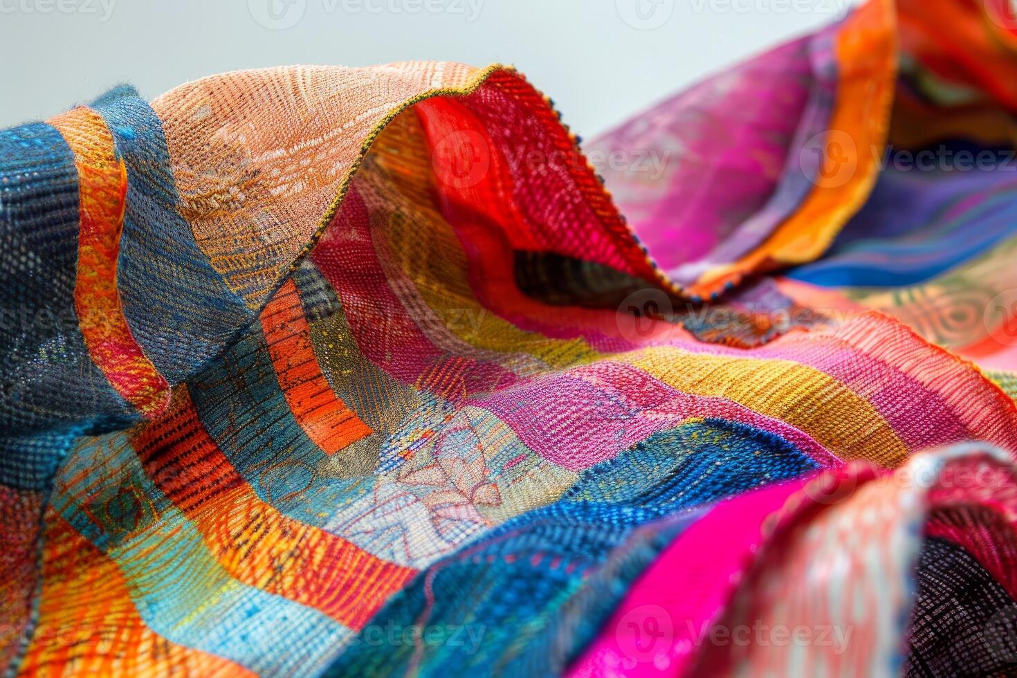 Colorful patchwork fabric forming abstract shapes and textures photo