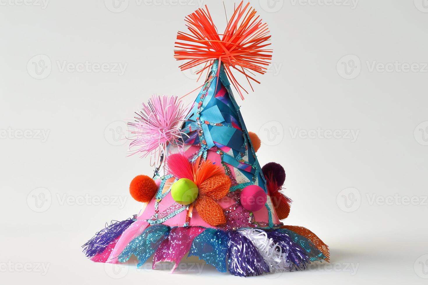 Colorful party hat standing on white background with copy space photo