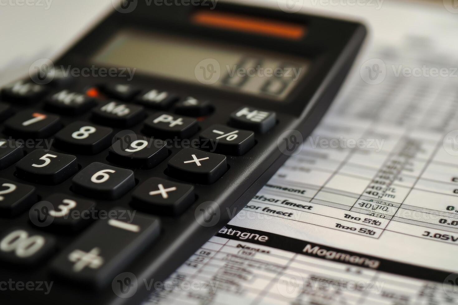 Accountant using calculator calculating invoice tax return photo