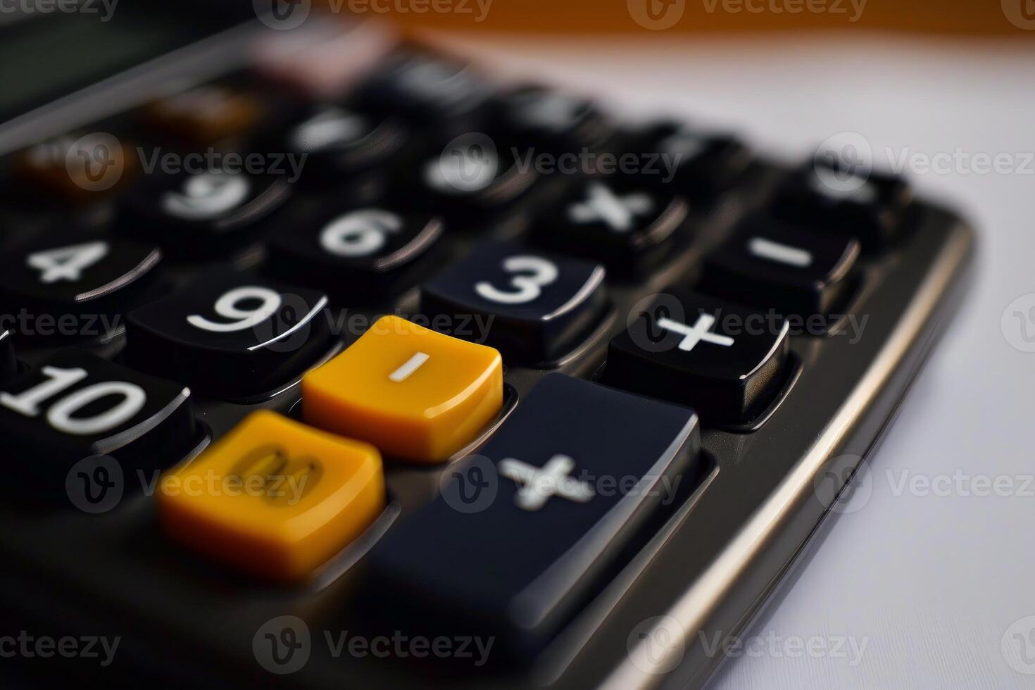 Black calculator showing plus and minus keys for accounting photo