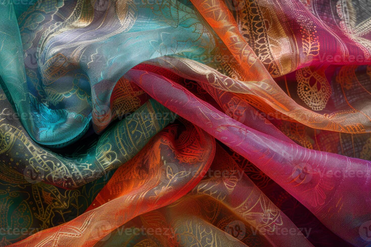 Colorful silk fabric flowing showing texture and detail photo