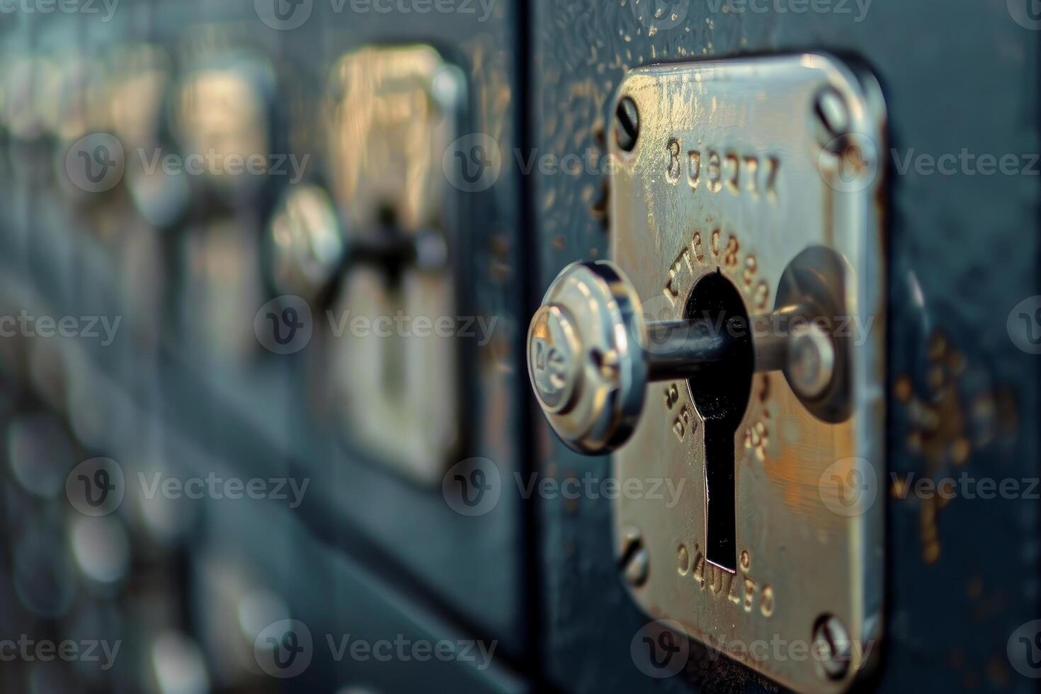Old metallic locker keyhole with blurred background photo
