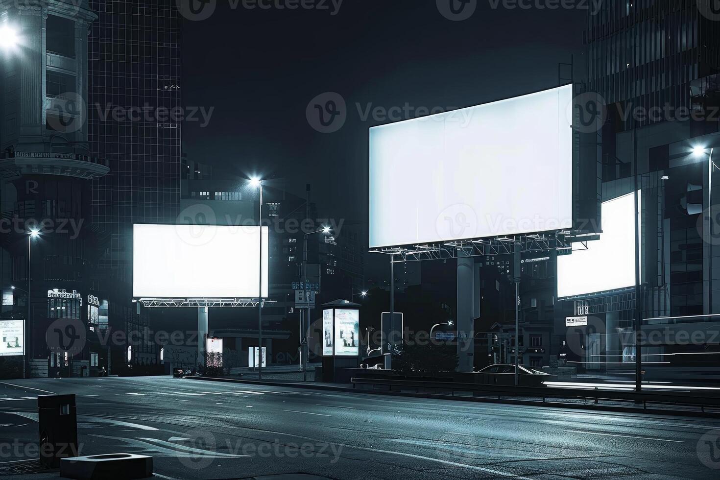 Empty billboards showing potential for advertisement at night in the city photo