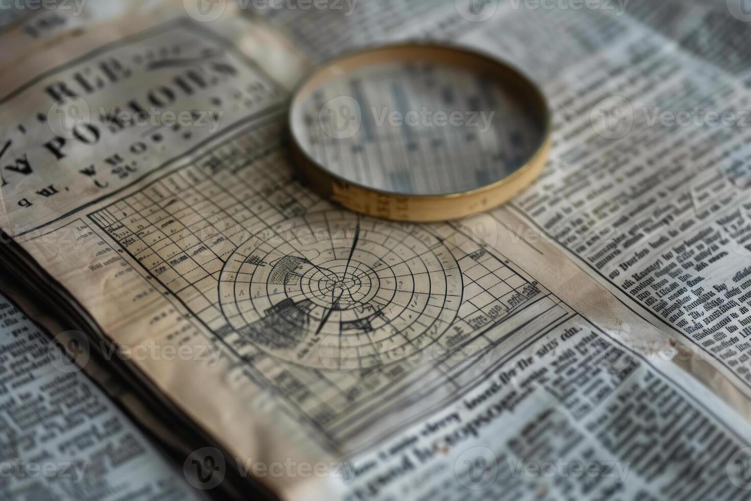 Old newspaper showing statistical data with magnifying glass photo