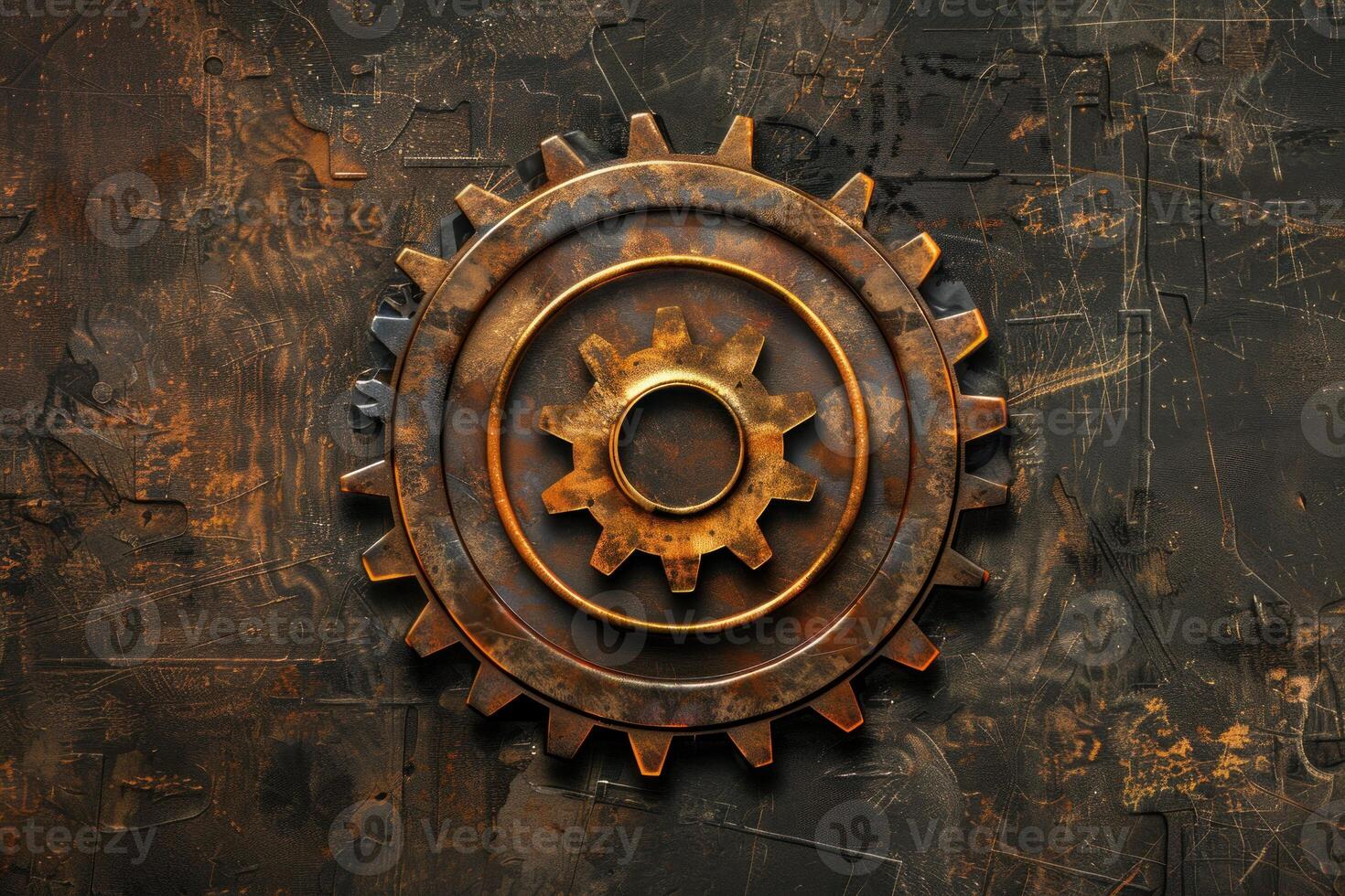 Large gear sitting on a metallic surface with a smaller gear in the center photo