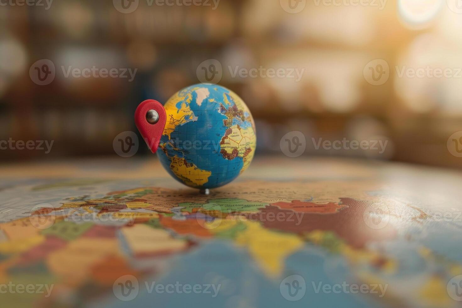 Globe showing location on map with pin pointing photo