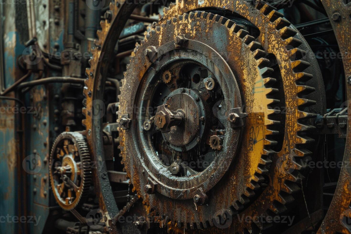 Old rusty gears showing their age in an abandoned factory photo
