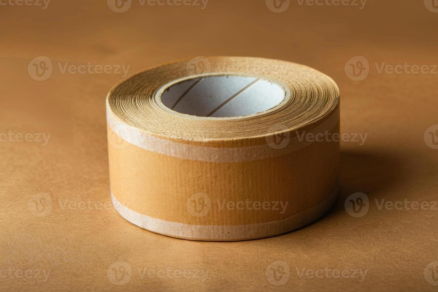 Roll of brown packing tape sitting on brown background photo